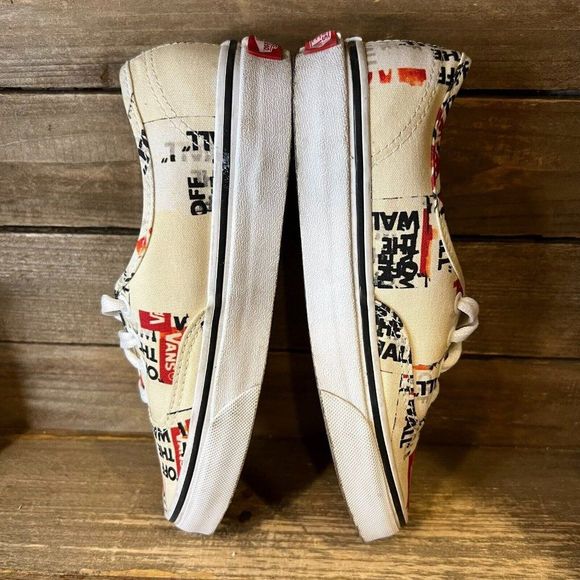 Womens Vans Era Beige‎ Red Off The Wall All Over Print Sneakers Shoes Size 5.5 - Picture 4 of 6